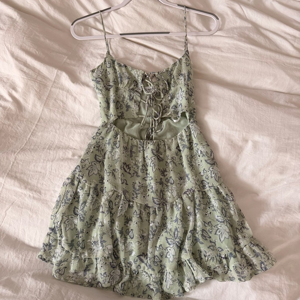 SABO SKIRT Blue Green Floral Mini Dress